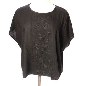 Ariat Top Womens M Black Rayon Floral Embroidered Flowy Western Minimal